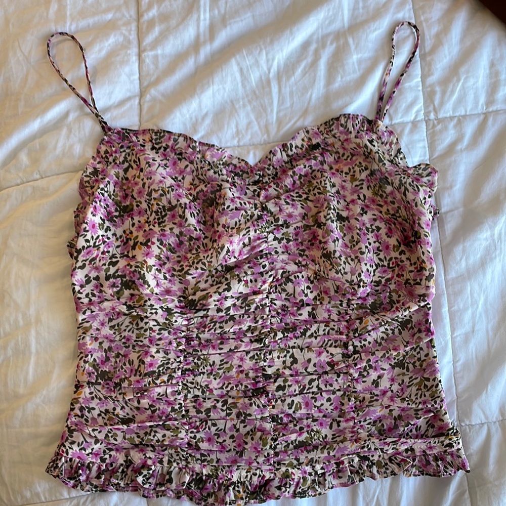 ASTR The Label Fuchia Olive Ditsy Top